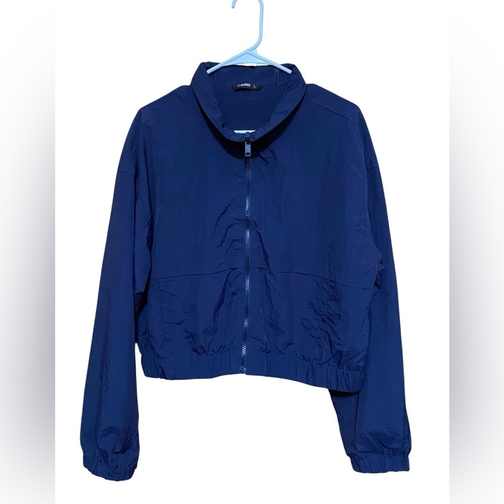 CiSONO Navy Blue Cropped Windbreaker Zip Front Woman’s Jacket Size Large.